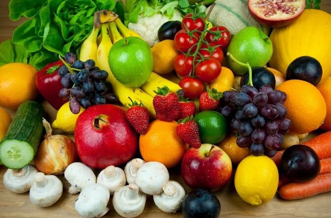 Fresh fruit with vegetables and berries